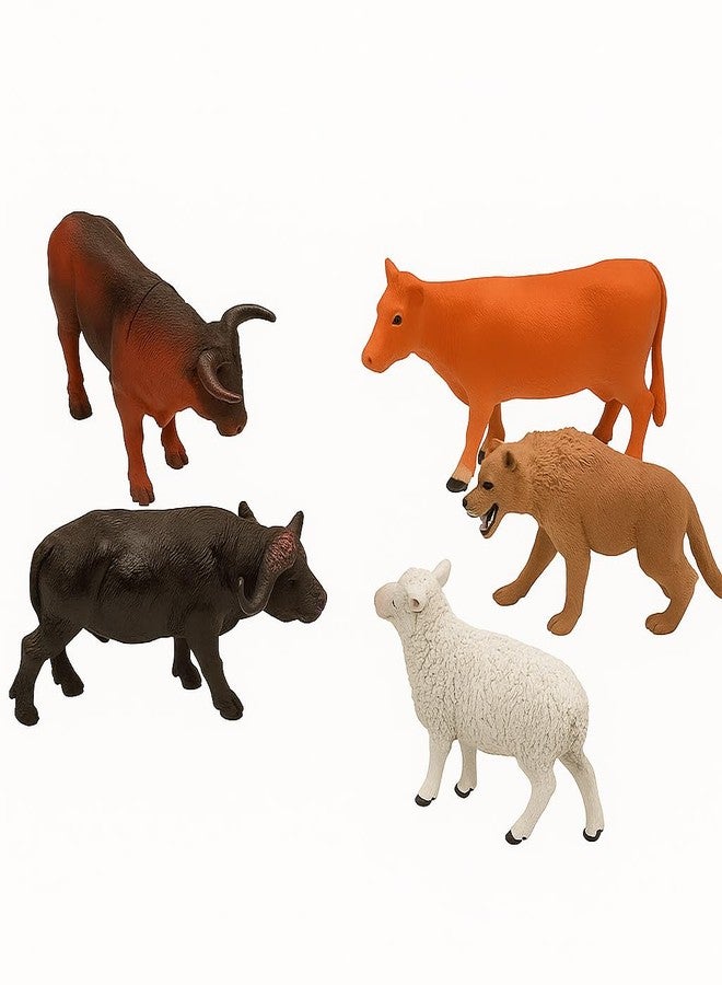 DTR Creation Animal Figurines Toy Set - Pack of 5 | Farm & Wild Animals Learning Toys for Kids | Educational & Realistic Animal Figures for Boys & Girls (Cow, Buffalo, Bear, Sheep, Calf) - Image 5